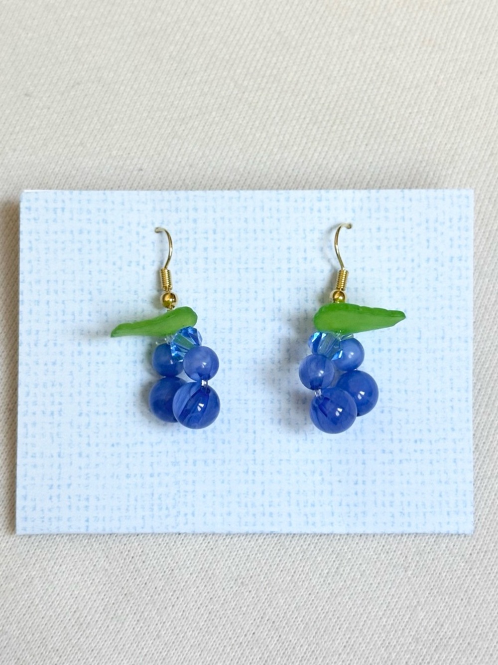 Blueberry 🫐 Drop Earrings with Green Leaf Accent - Women Jewelry